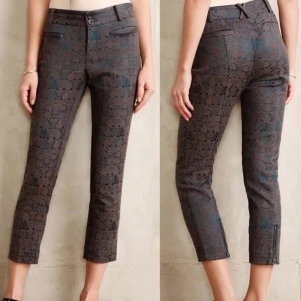 Cartonnier Charlie Ankle Pants – Geometric Jacquard Print, Zip Cuff, Size 6